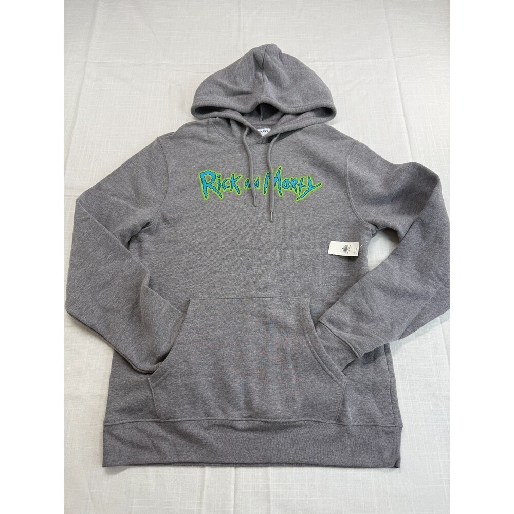 Rick and Morty Hoodie Mens Medium Gray Graphic Pullover Sweatshirt NWT